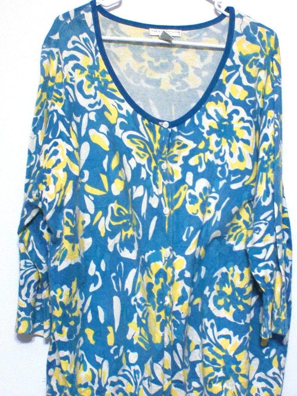 Sarah Spencer Woman Cardigan Women’s 3X Blue Floral Button Front Lightweight